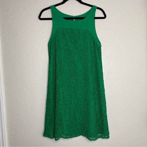 Leifsdottir Green Lace High Neck Bow Detail A Line Dress 2 - Picture 10 of 10